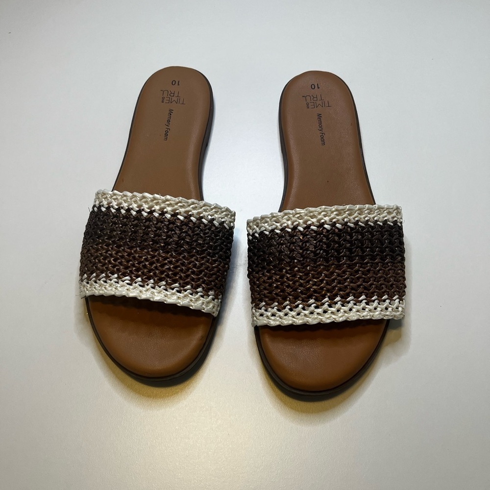 Time and Tru Brown and Cream Woven Sandals